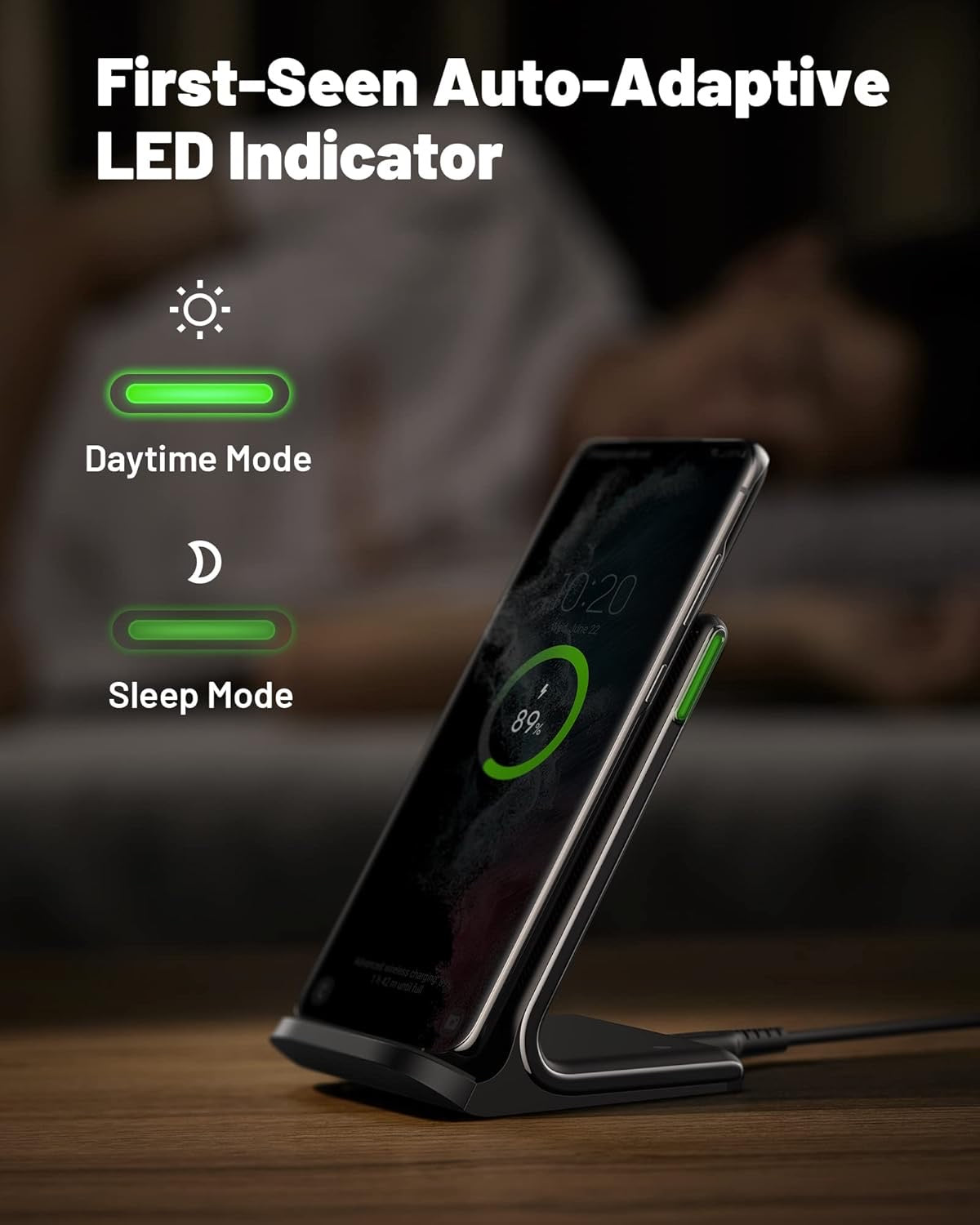 INIU Wireless Charger, 15W Fast Qi-Certified Wireless Charging Station with Sleep-Friendly Adaptive Light Compatible with iPhone 16 15 14 13 Pro XS 8 Plus Samsung Galaxy S23 S22 S21 Note 20 Google etc