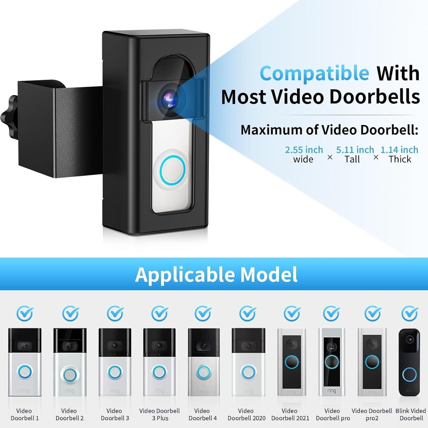 Video Doorbell Mount Compatible with Ring/Blink Wireless Video Doorbell, No-Dril