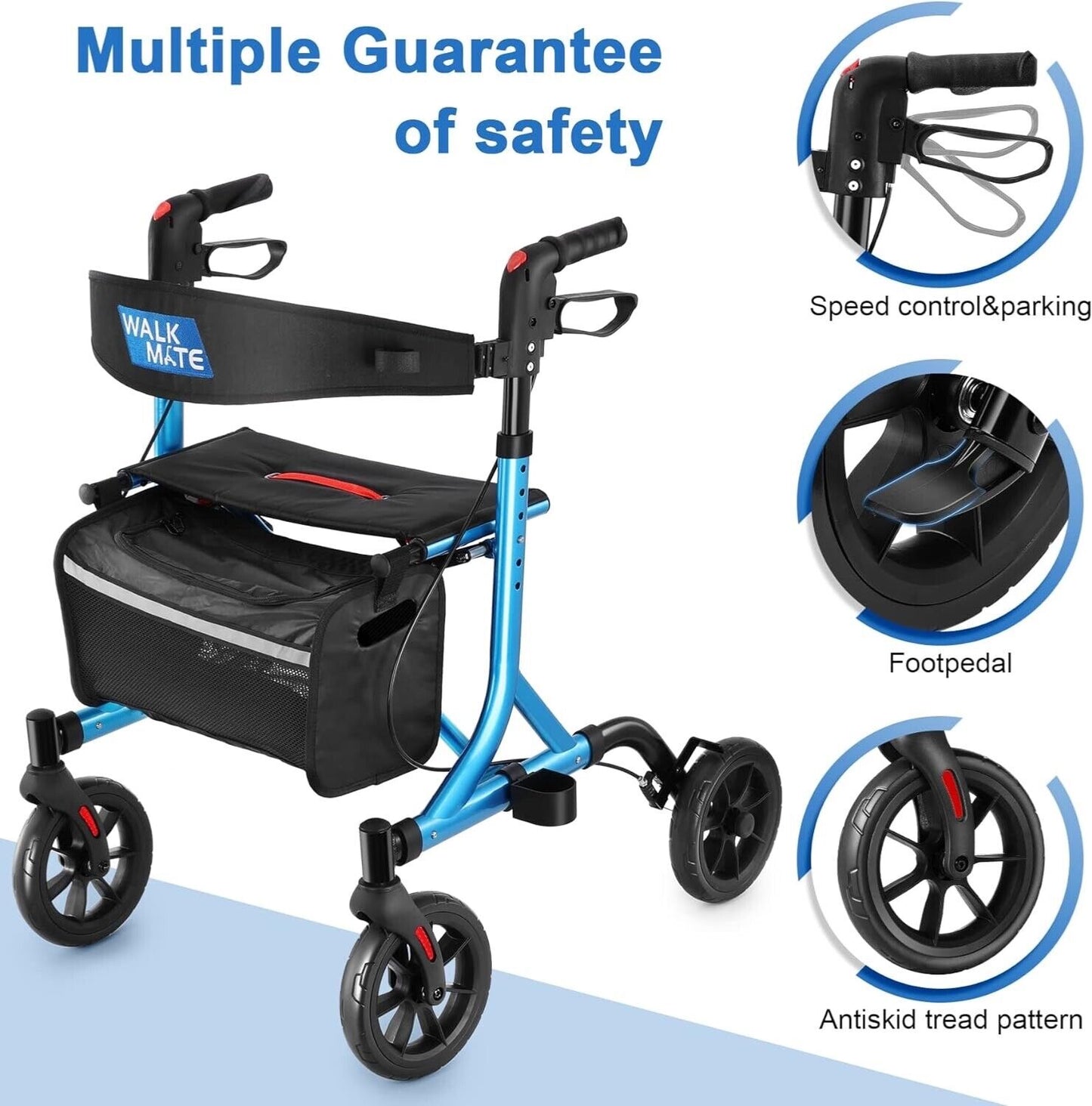 Rollator Walker for Seniors with Cup Holder, Upgraded Thumb Press Button for Hei