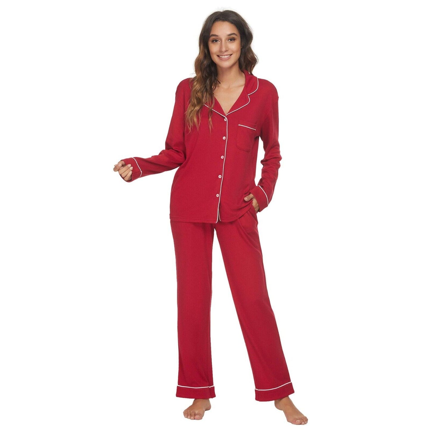 SIZE-ONLY-L-Womens Pajama Set Soft Long Sleeve Pajamas & Long Pants with Pockets