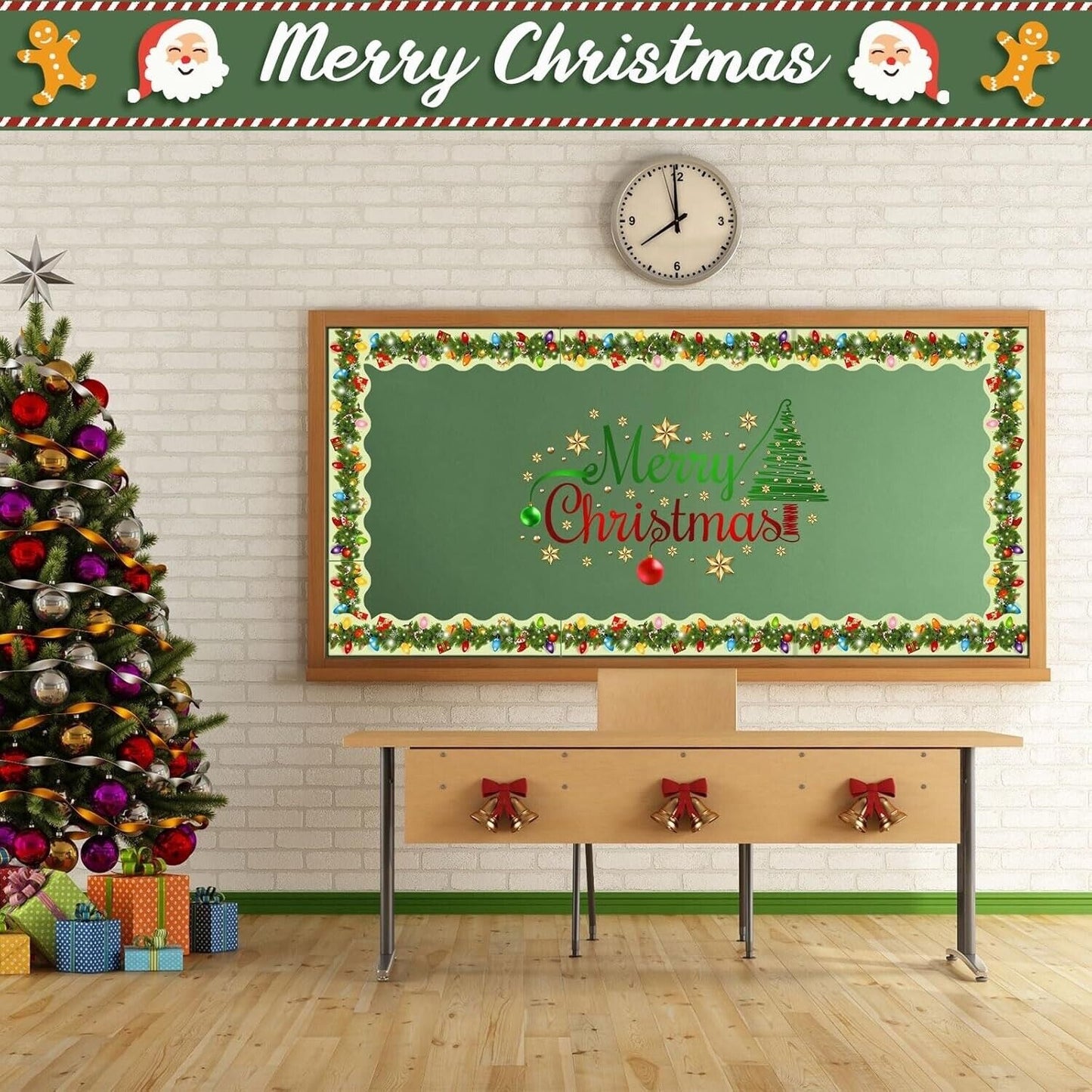 Christmas magnetic bulletin board borders, Christmas wreath lights magnet decora