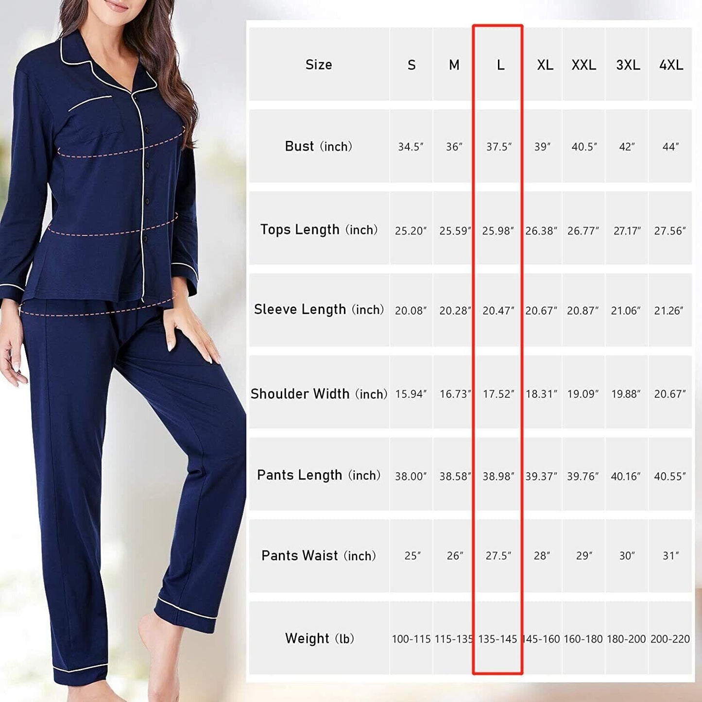 Size-L Women's Soft Pajama Set Two Piece Pajama Set Classic Comfort Pajamas