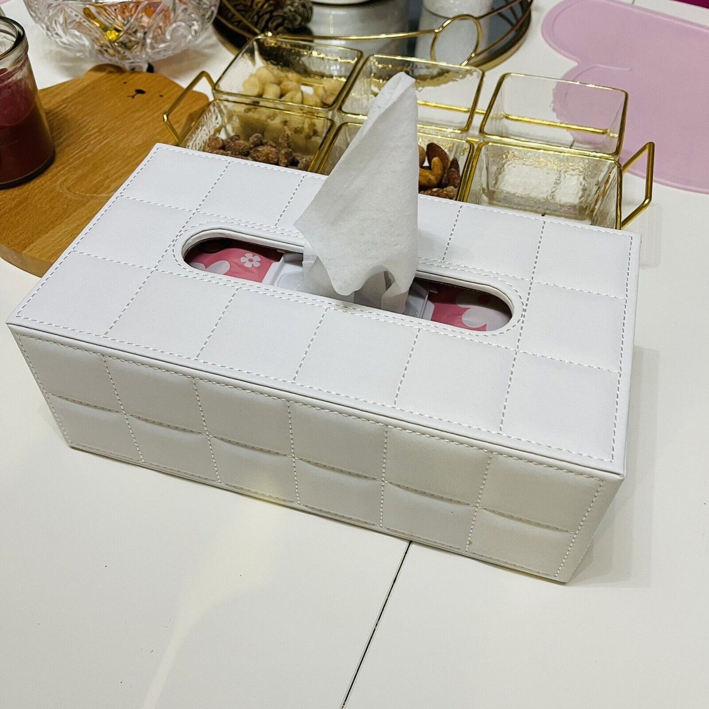 PU Leather Tissue Box Holder, Rectangular Napkin Holder Pumping Paper Case