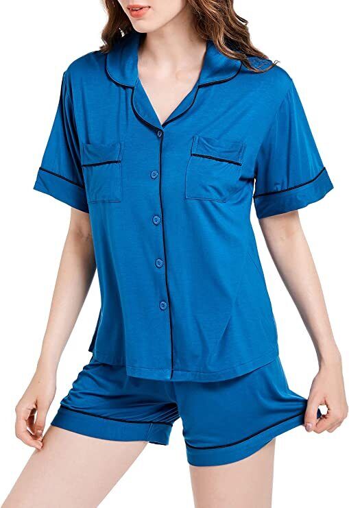 Women's Pajamas Set, Short Sleeve Sleepwear Button-Down Nightwear Soft LY714_4