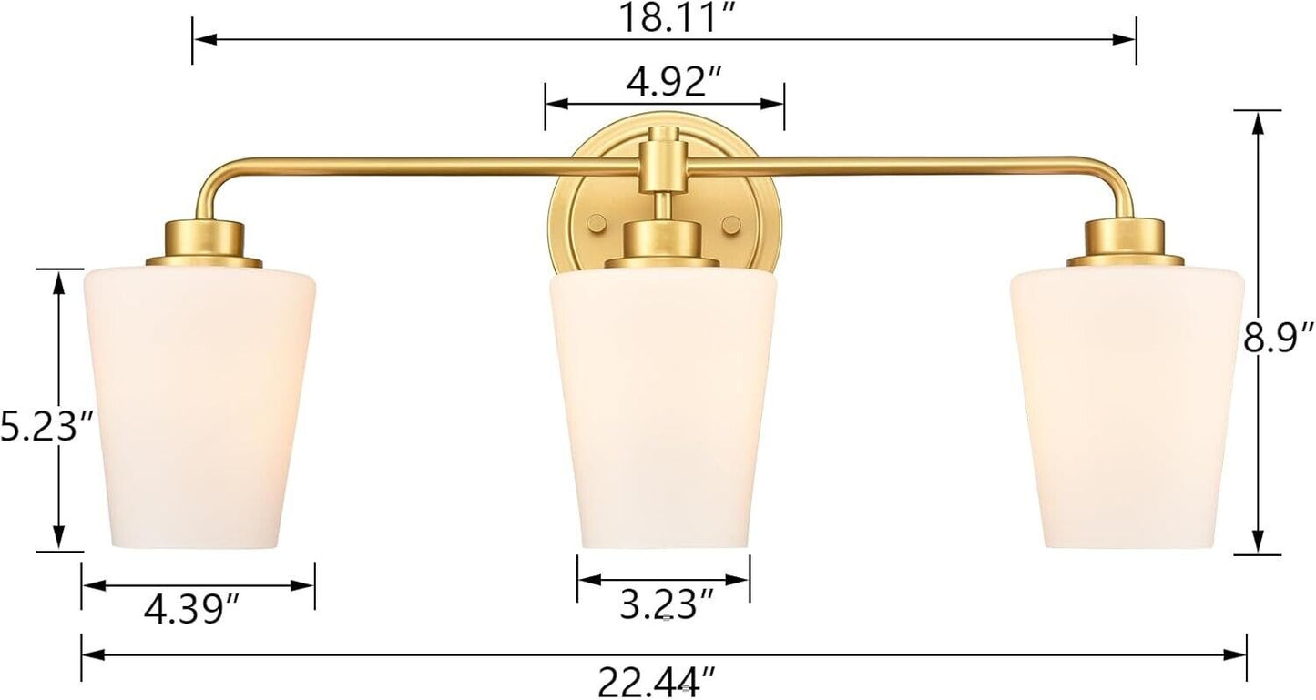 Gold Wall Sconce 3-Light Bathroom Vanity Light with Milk Glass Vanity Lights