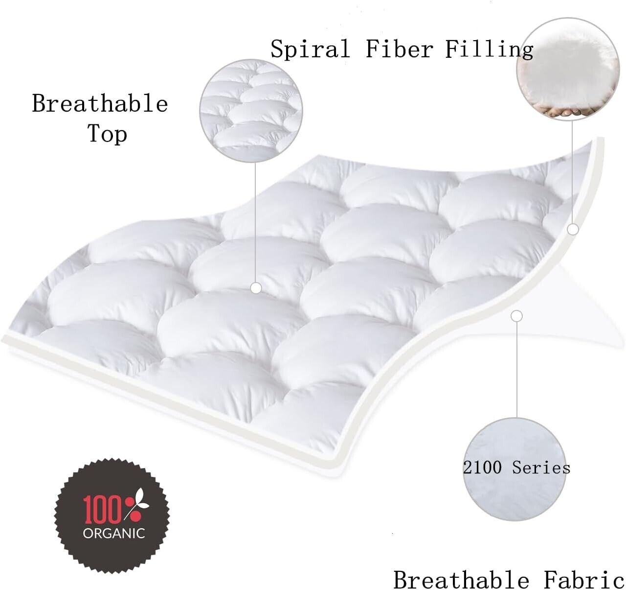 Mattress Pad King Size, Quilted Fitted Mattress Cover, Pillow Top with Fluffy Br