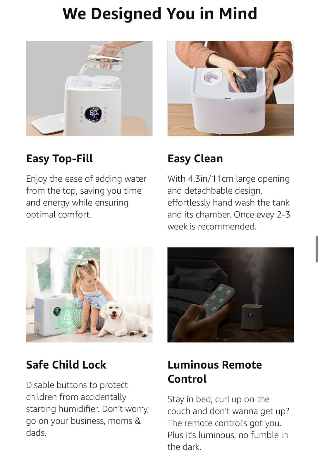 Humidifiers for Large Room, 6.5L Top-Fill Warm & Cool 360°