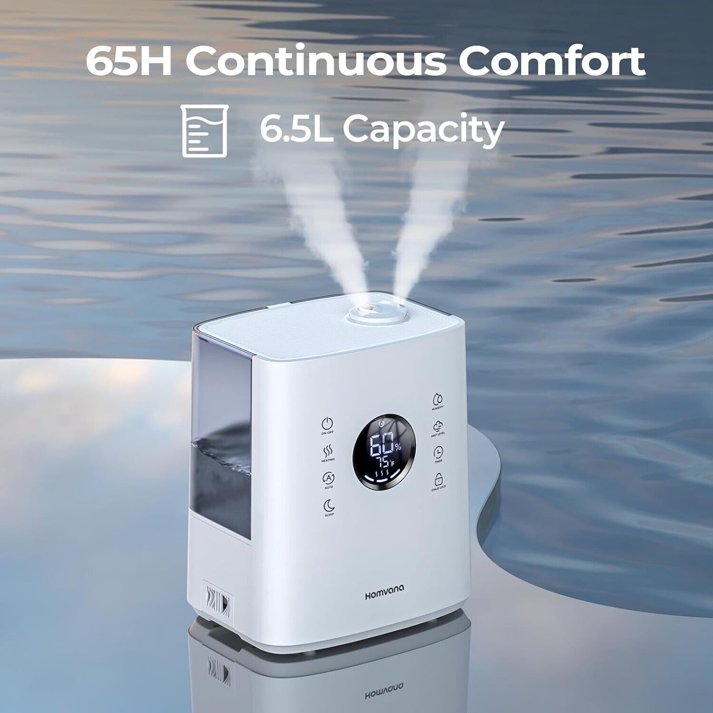 Humidifiers for Large Room, 6.5L Top-Fill Warm & Cool 360°