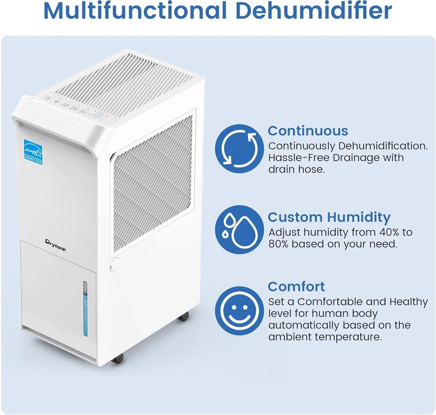 Energy Star Dehumidifier for Basement with Drain Hose, 35 Pint Dehumidifiers