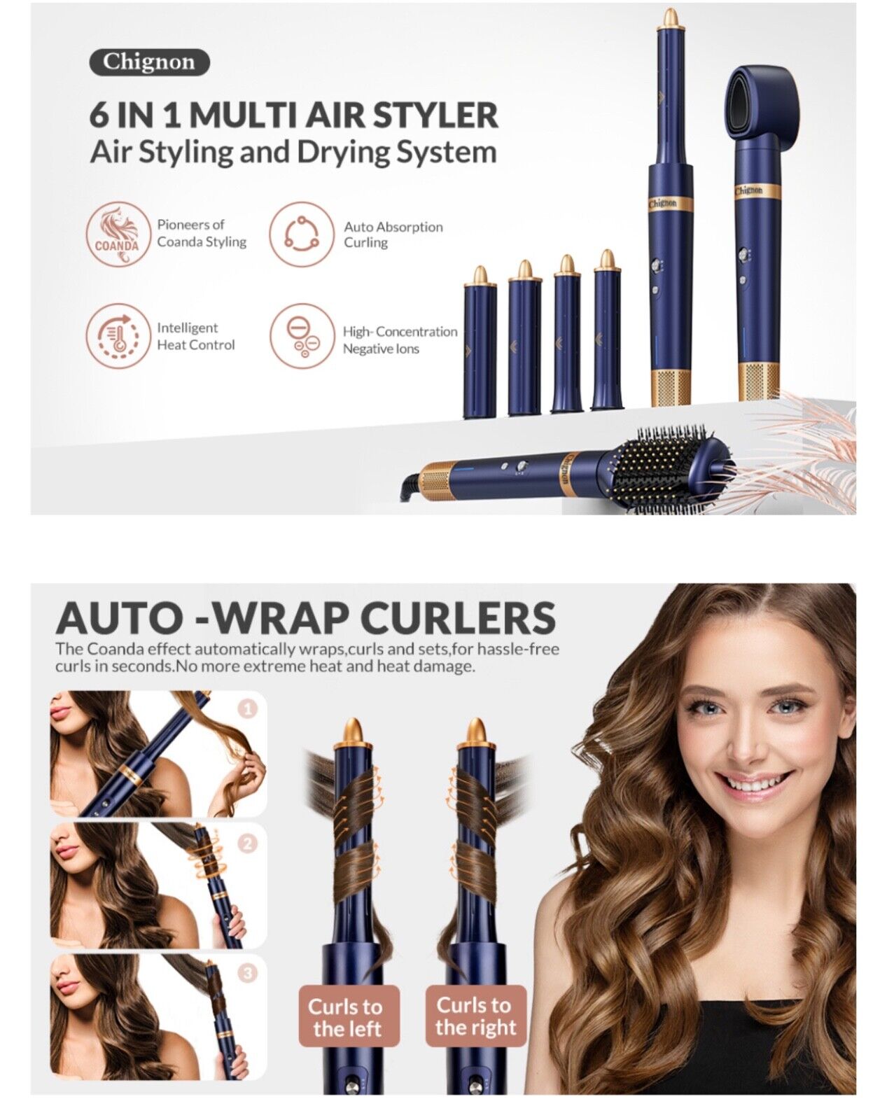 Original $269- 6 in 1 Hair Styler Set: High-Speed Ionic Dryer, Curling Wand