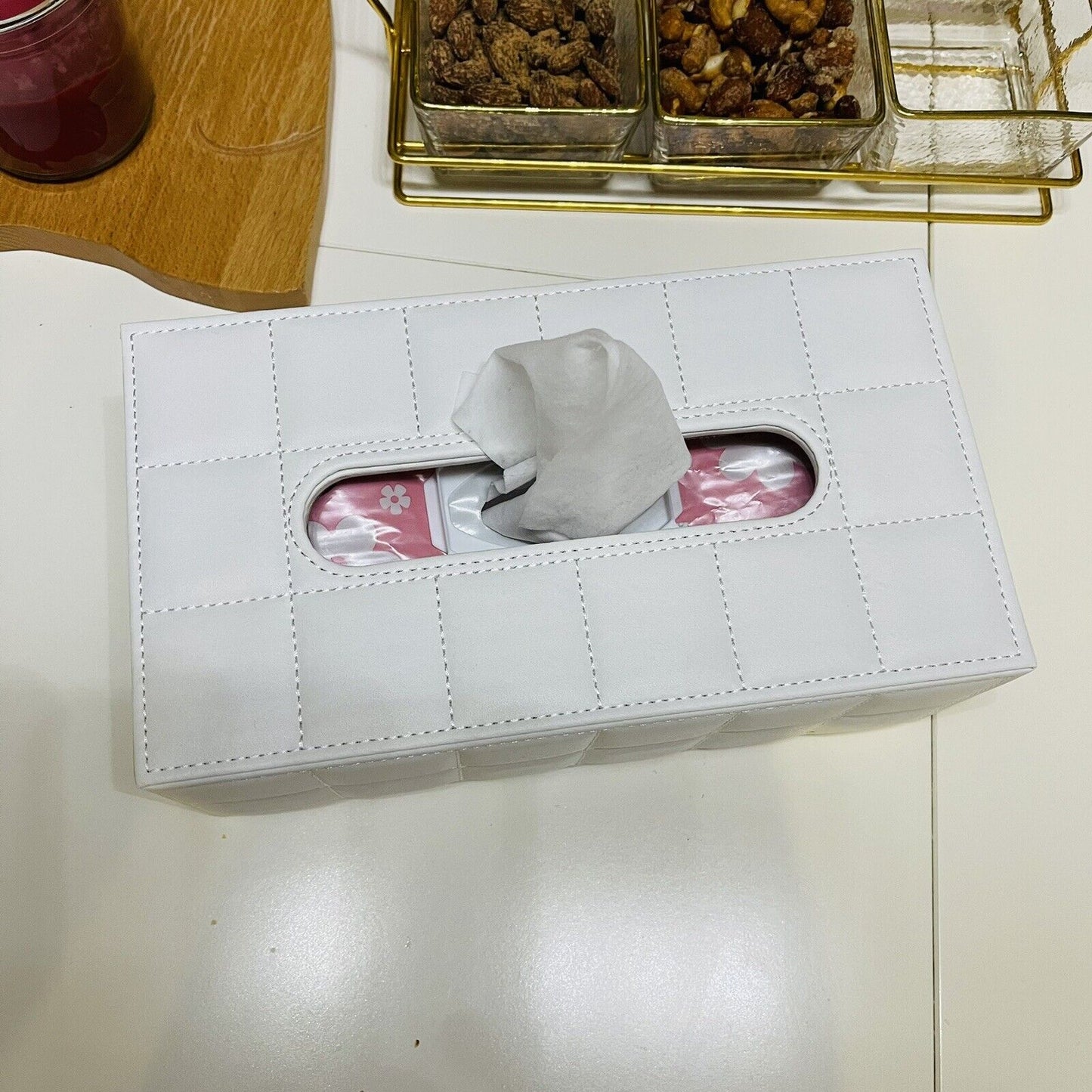 PU Leather Tissue Box Holder, Rectangular Napkin Holder Pumping Paper Case