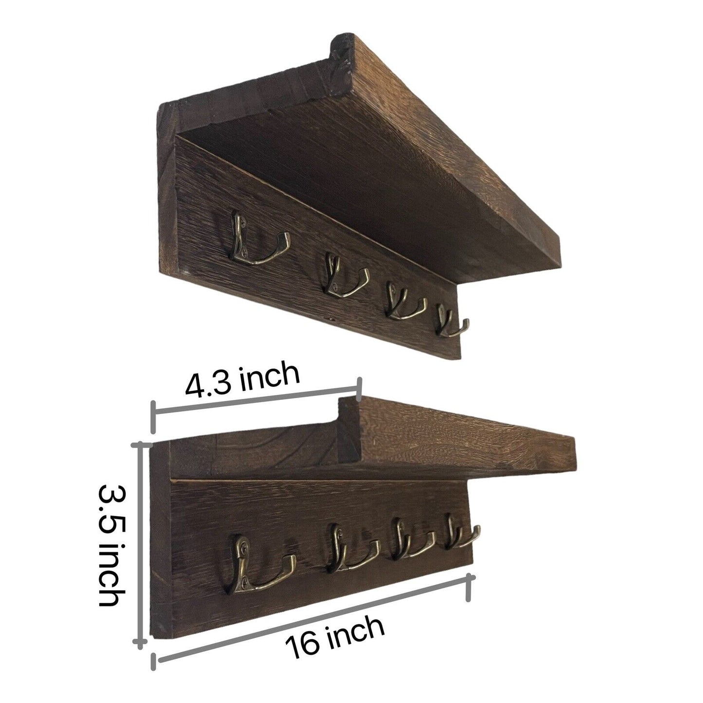 2 PCs Wood wall Shelf key hook Wall Mounted Hanging Shelves Key Holder