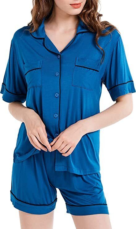 Women's Pajamas Set, Short Sleeve Sleepwear Button-Down Nightwear Soft LY714_4