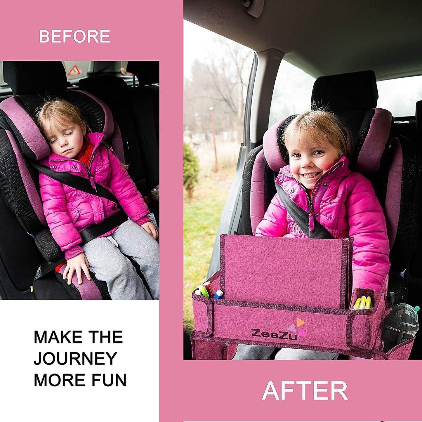 Kids Travel Tray with Bag - Toddler Car Seat Tray, Foldable Lap Travel Table