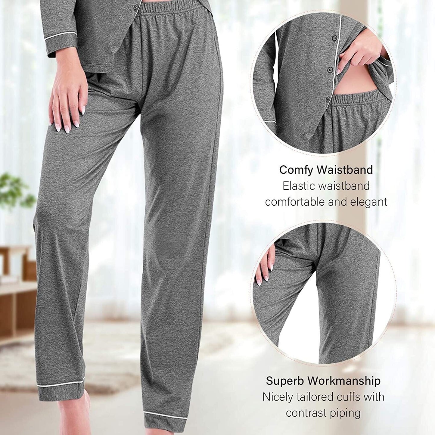 ONLY SIZE-M-Women's Soft Pajama Set Two Pieces Set Classic long Comfort