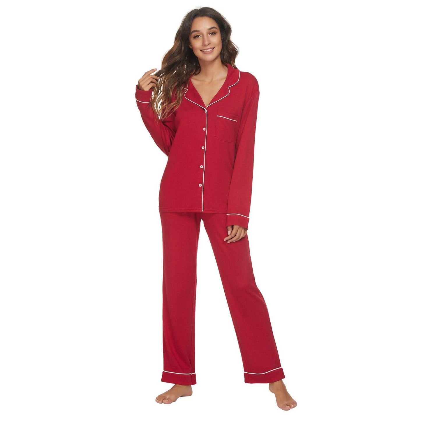 SIZE-ONLY-L-Womens Pajama Set Soft Long Sleeve Pajamas & Long Pants with Pockets