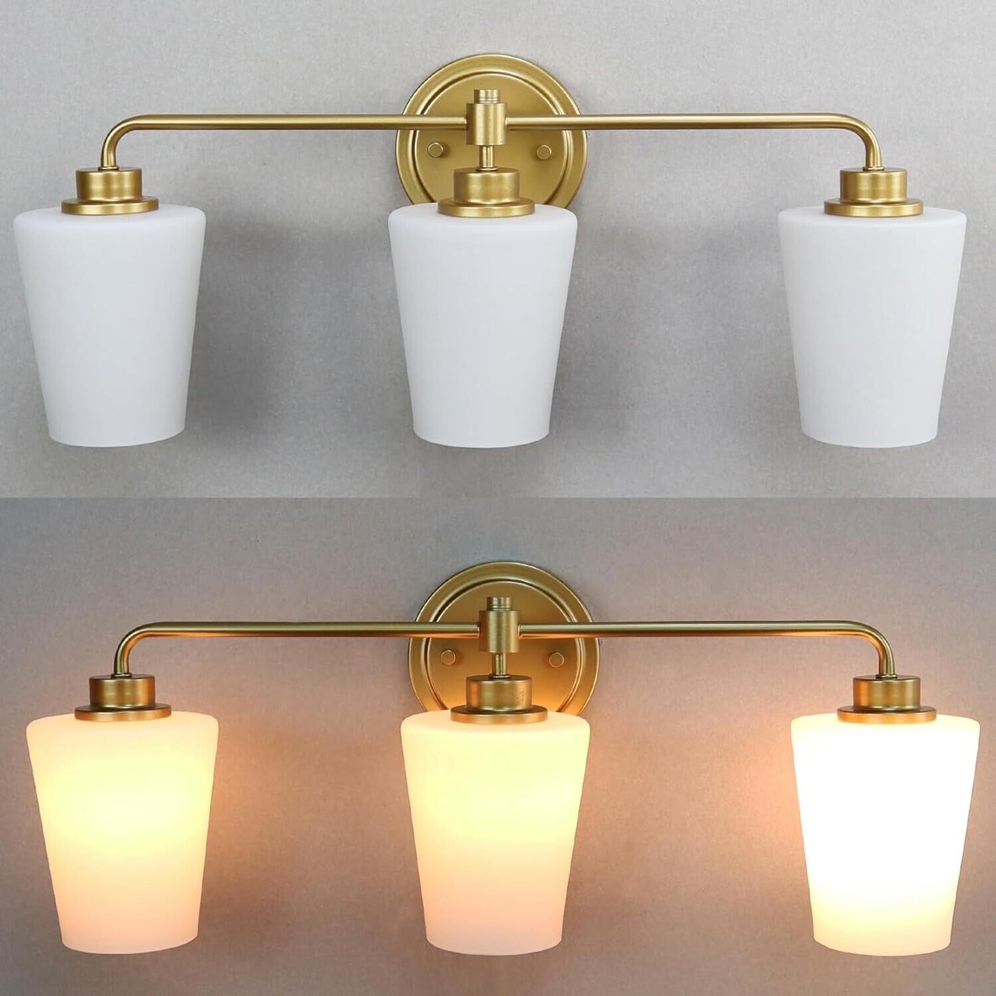 Gold Wall Sconce 3-Light Bathroom Vanity Light with Milk Glass Vanity Lights