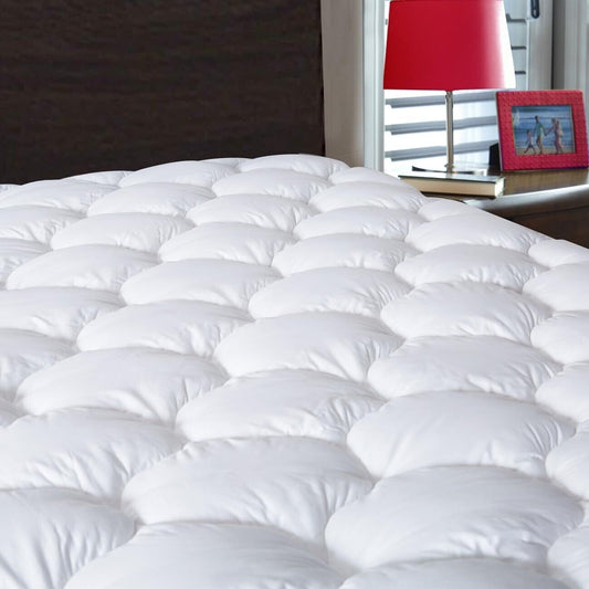 Mattress Pad King Size, Quilted Fitted Mattress Cover, Pillow Top with Fluffy Br