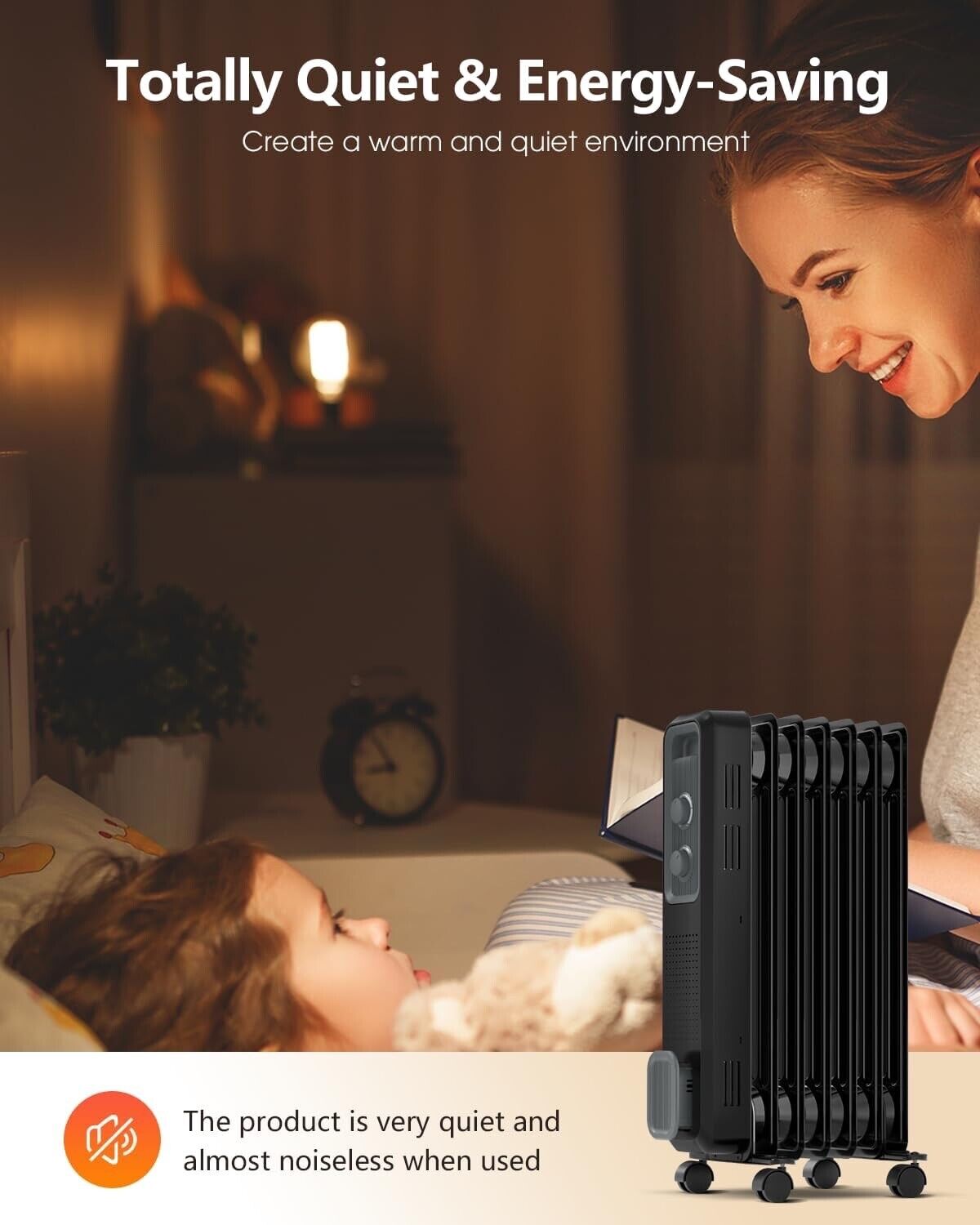 Oil Filled Radiator Heater,1200W Electric Space Heaters with 3 Heat Settings,