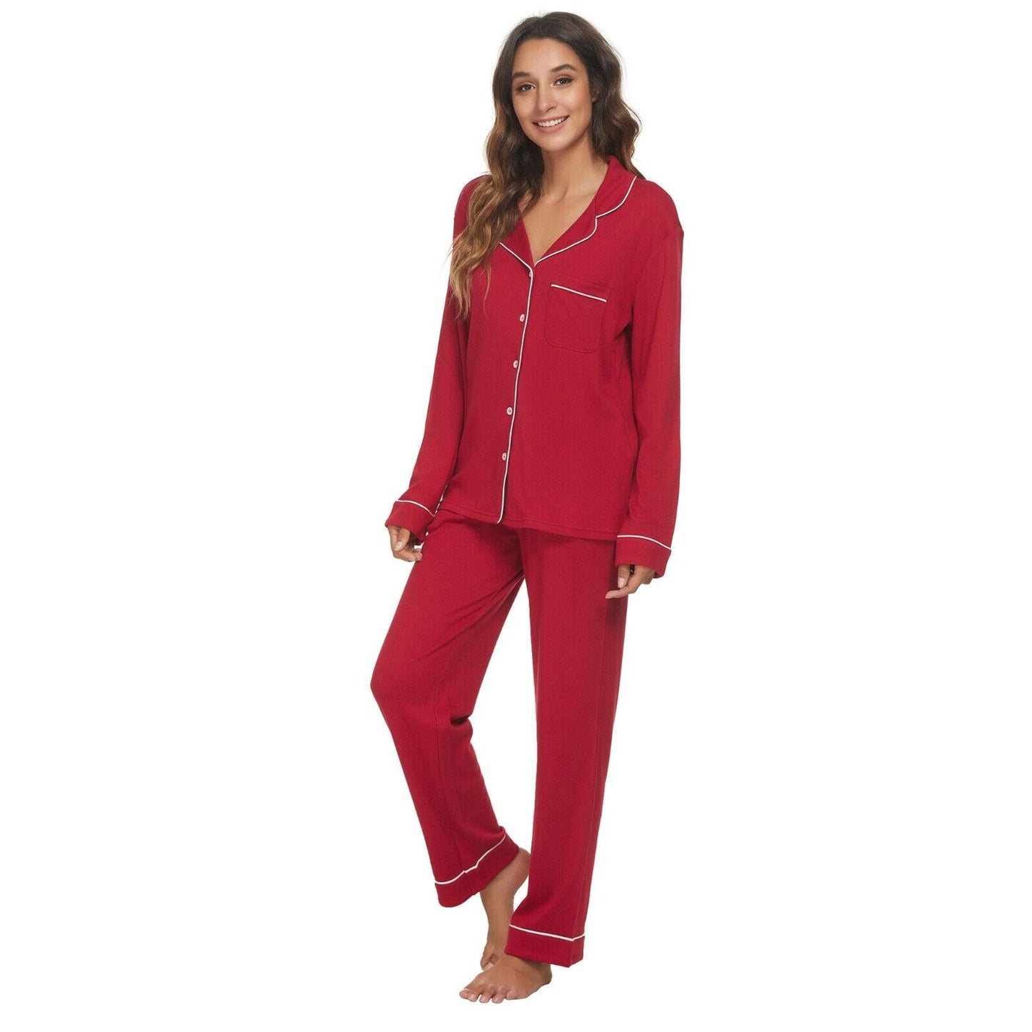 SIZE-ONLY-L-Womens Pajama Set Soft Long Sleeve Pajamas & Long Pants with Pockets