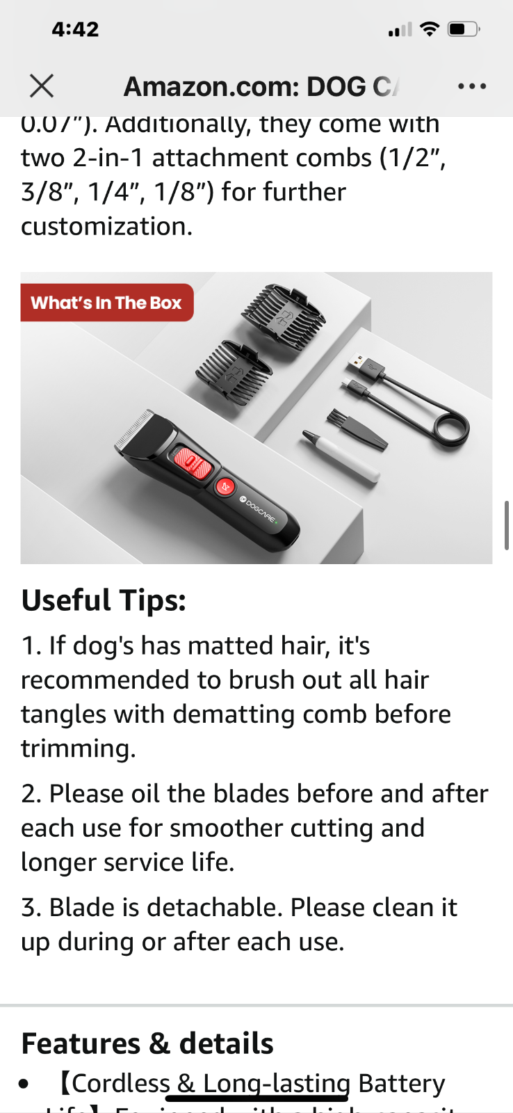 Pet Clipper Dog Hair Trimmer, Versatile Cutting Lengths Cordless Clipper