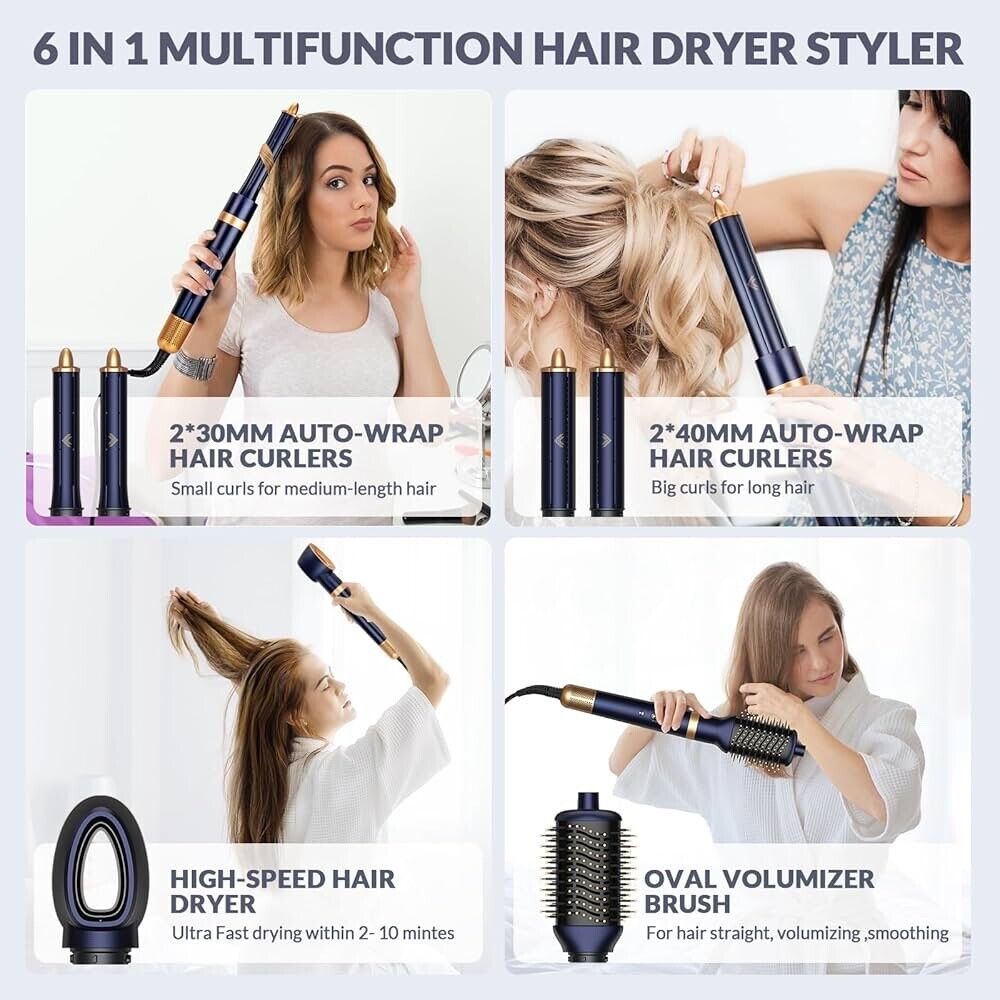 Original $269- 6 in 1 Hair Styler Set: High-Speed Ionic Dryer, Curling Wand