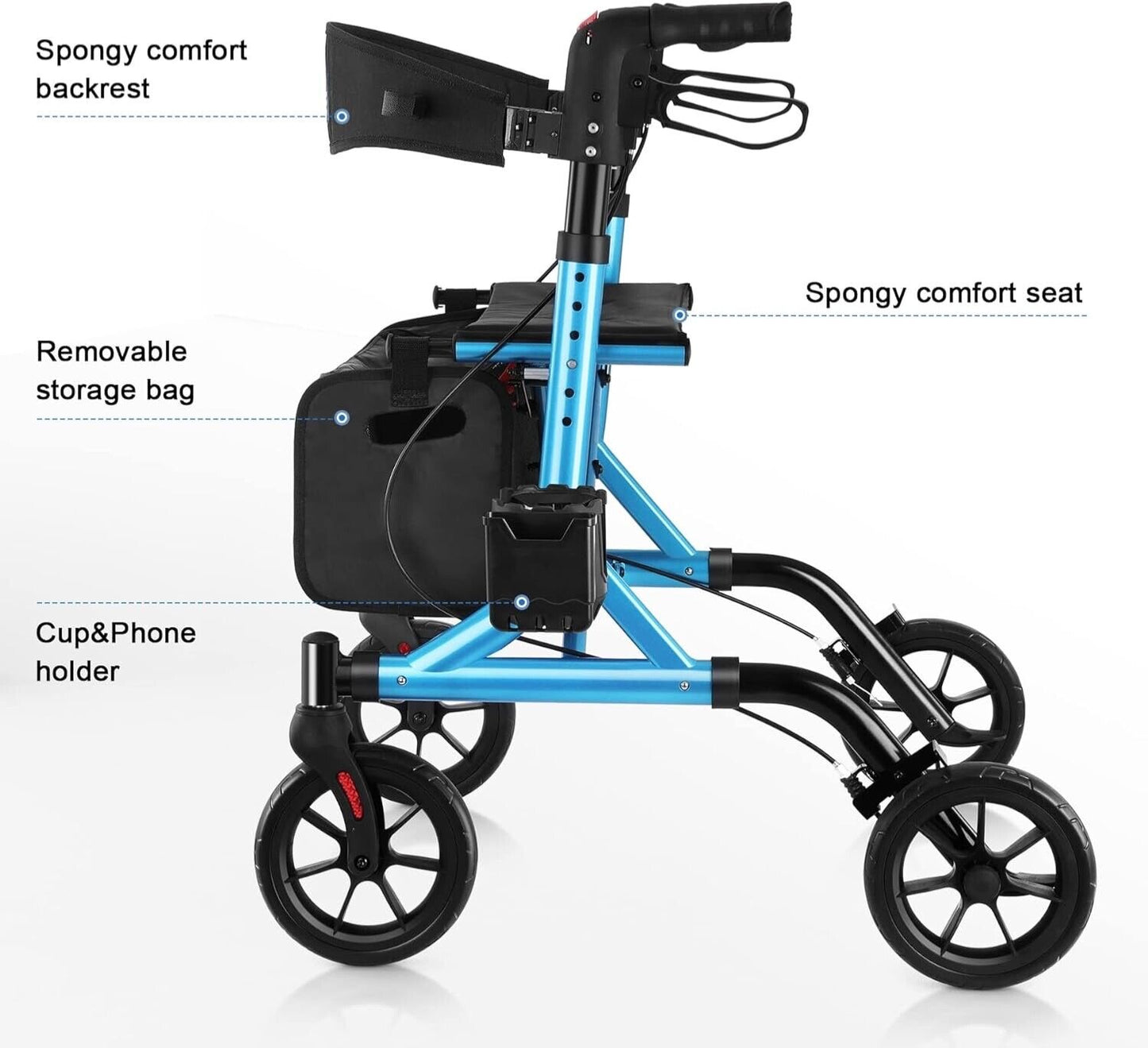 Rollator Walker for Seniors with Cup Holder, Upgraded Thumb Press Button for Hei