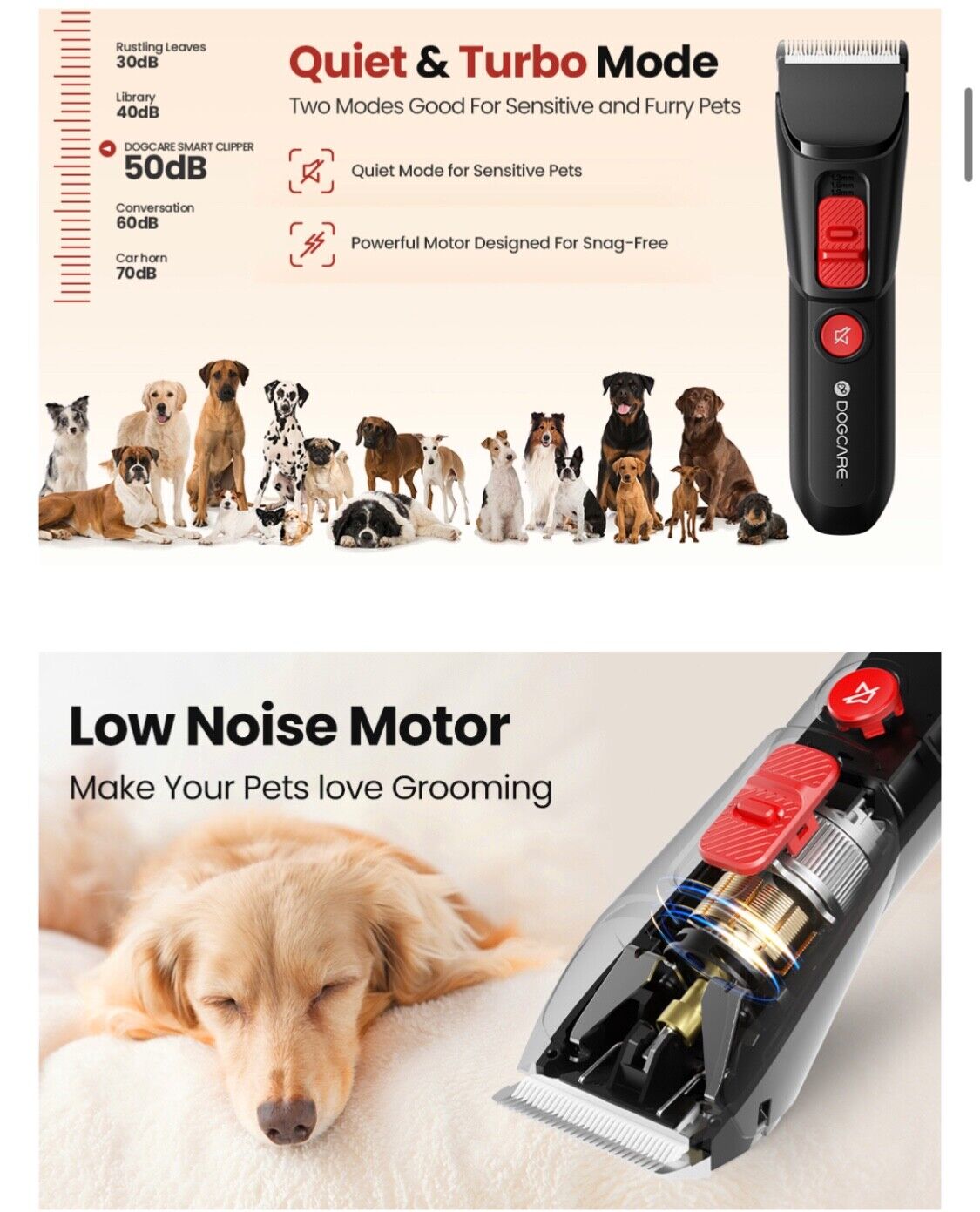 Pet Clipper Dog Hair Trimmer, Versatile Cutting Lengths Cordless Clipper