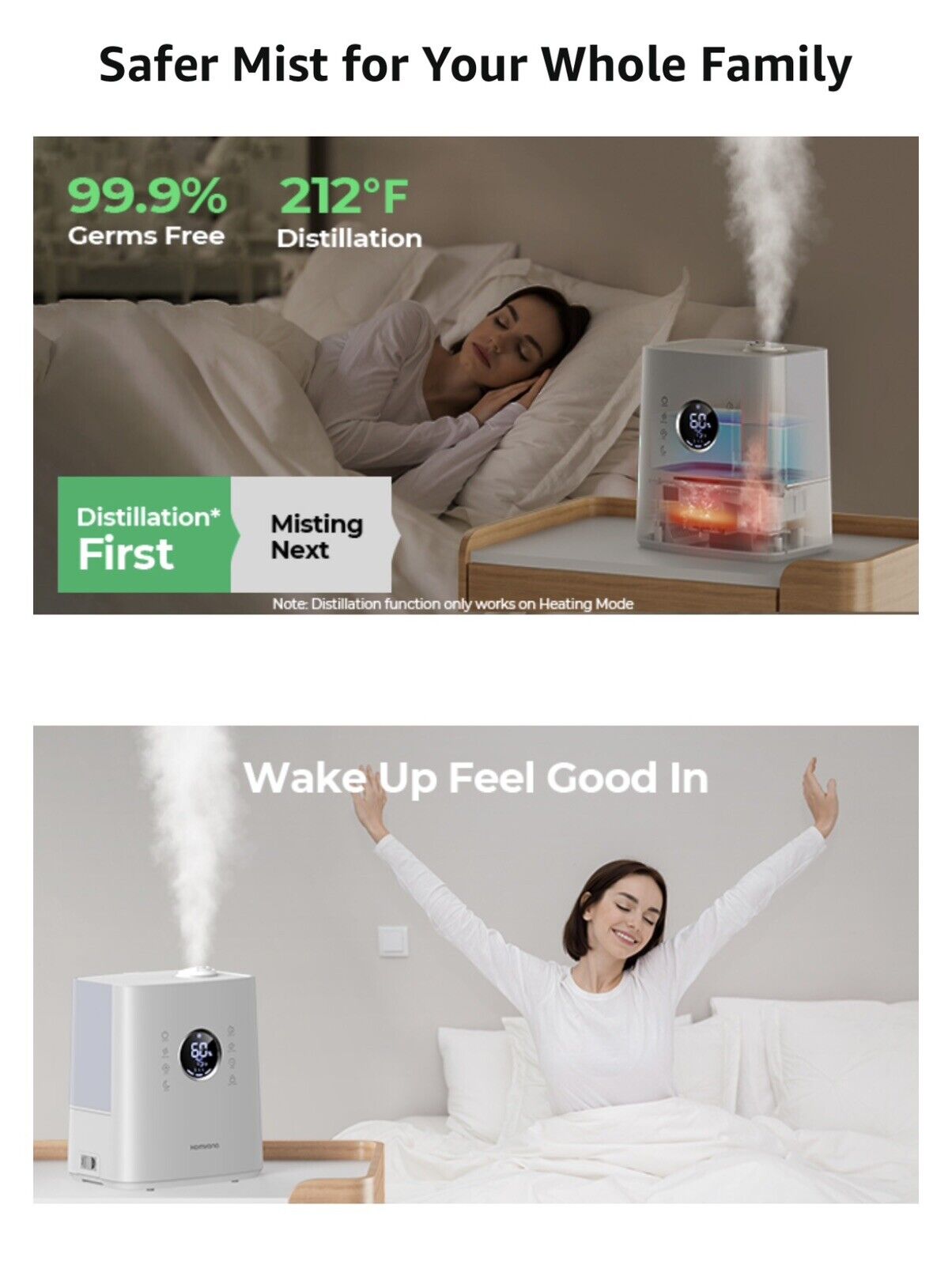 Humidifiers for Large Room, 6.5L Top-Fill Warm & Cool 360°