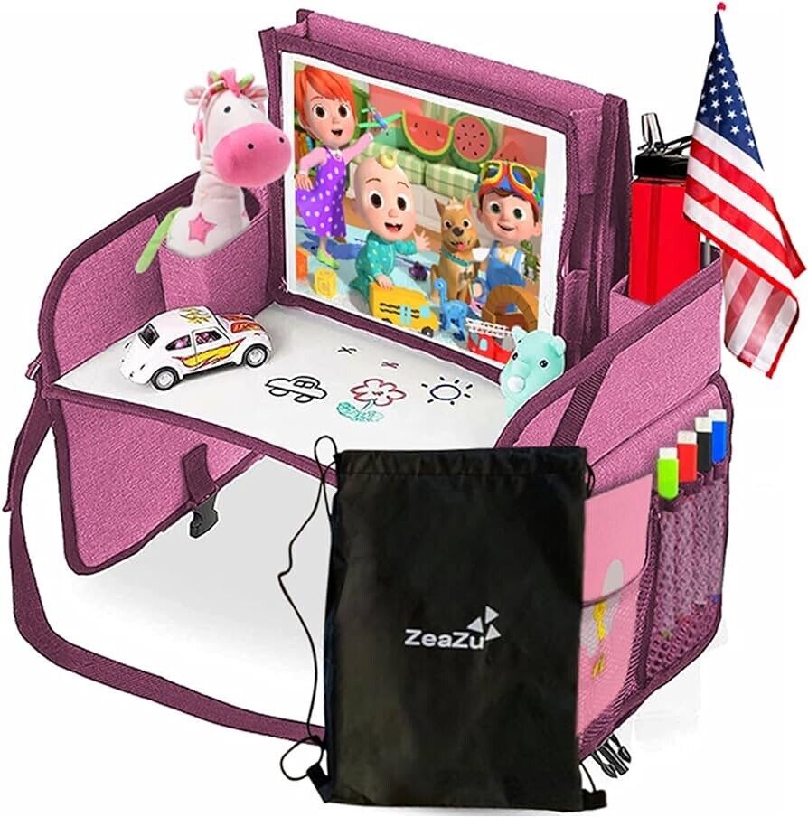 Kids Travel Tray with Bag - Toddler Car Seat Tray, Foldable Lap Travel Table