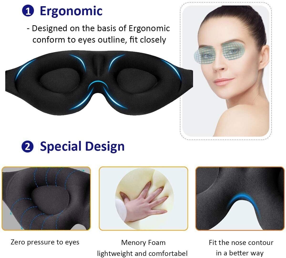 2 Pack Sleep Eye Mask for Men Women, 3D Contoured Cup Sleeping Mask & Blindfold