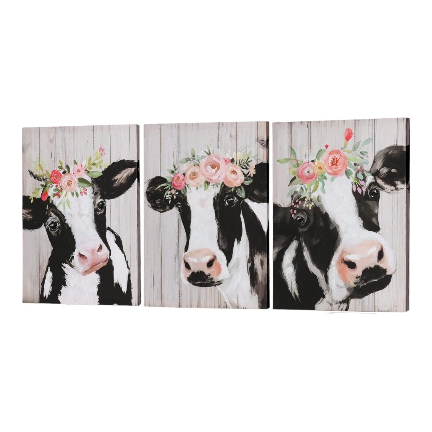 3pcs Cows on Canvas Wall Art 12"x16" Cow Pictures Wall Decor, Framed