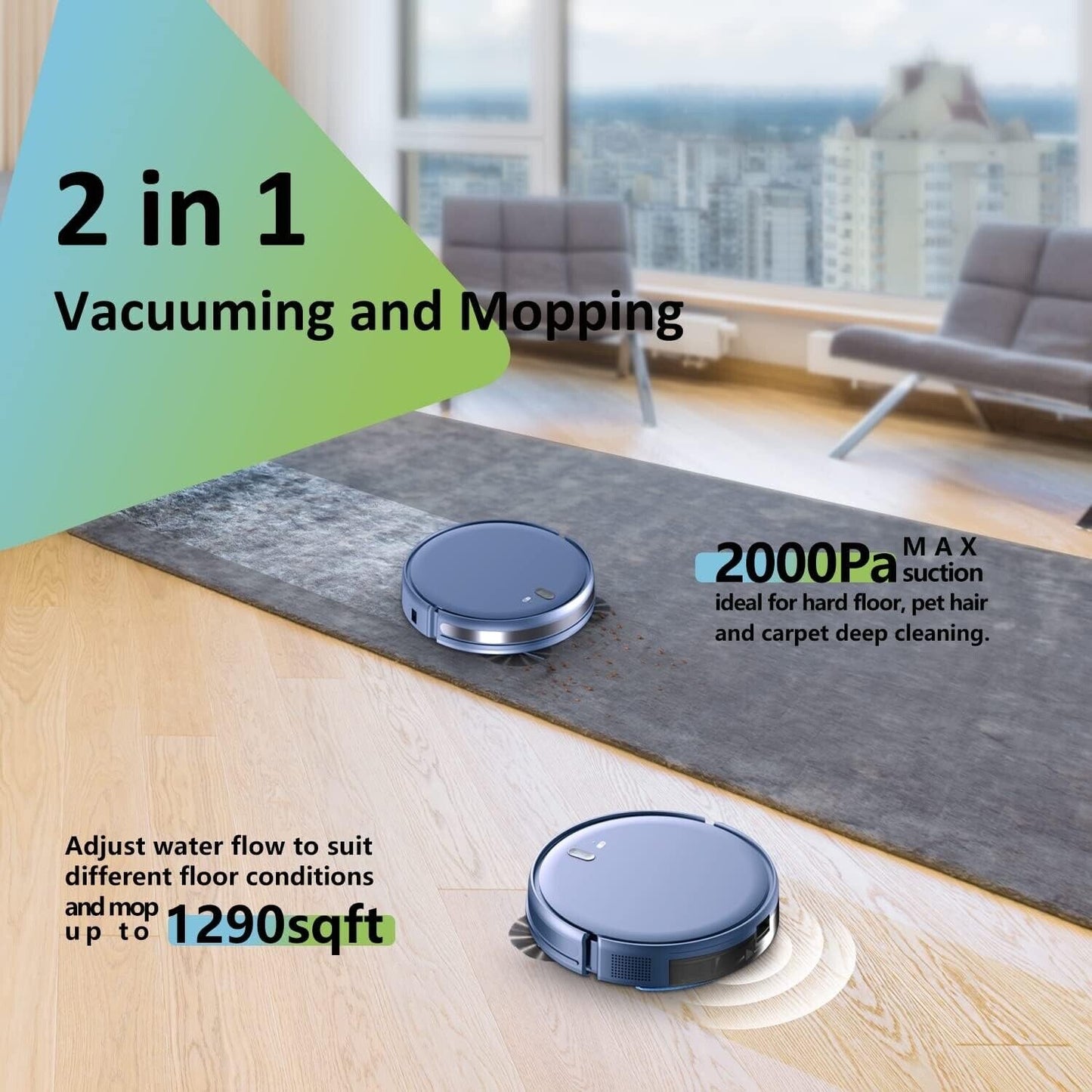 Robot Vacuum and Mop Combo, 3 in 1 Mopping Robotic Vacuum with Schedule, App/Blu