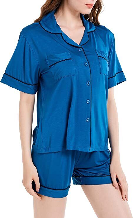 Women's Pajamas Set, Short Sleeve Sleepwear Button-Down Nightwear Soft LY714_4