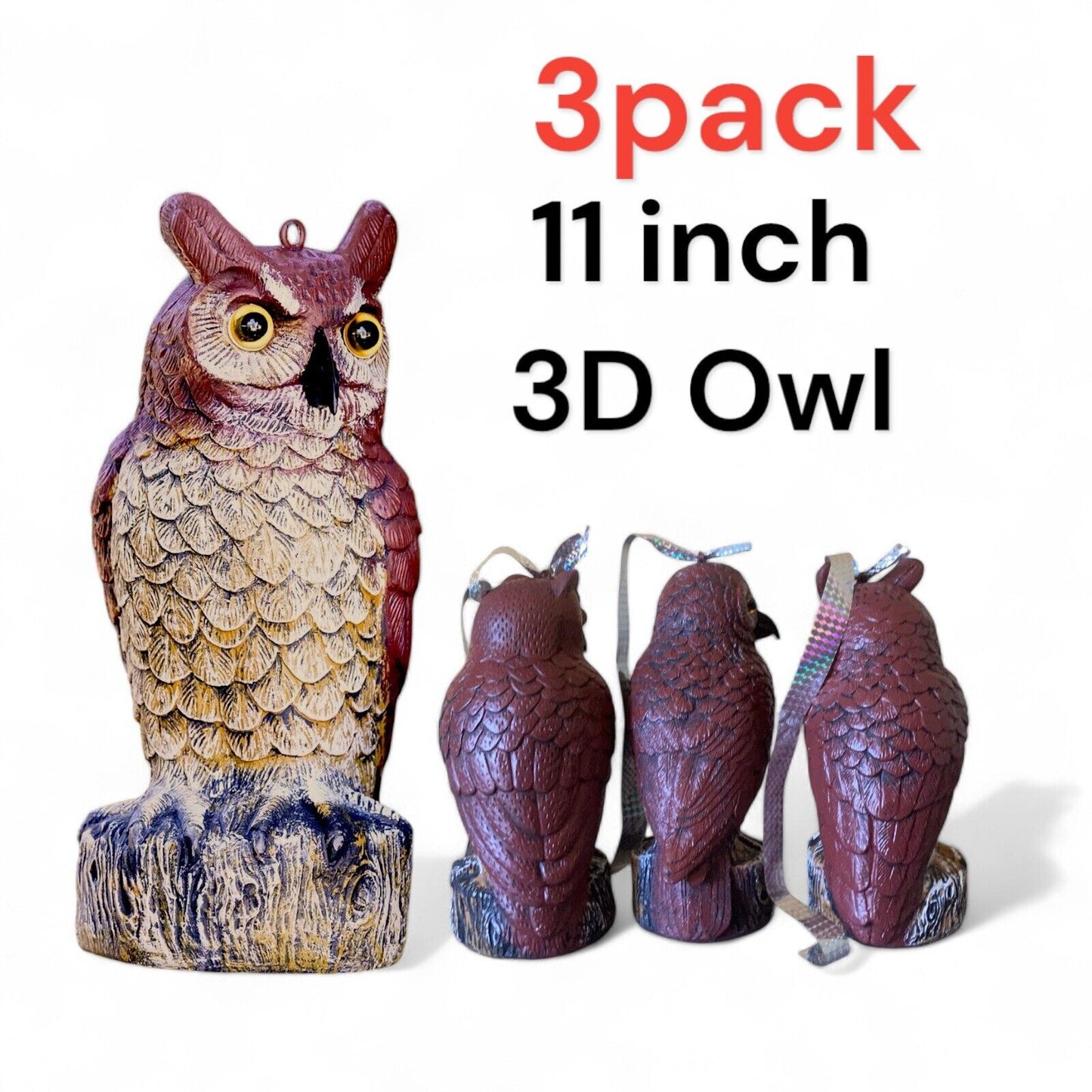 Owl to Keep Birds Away, 4 Pack Bird Scare Owl Fake Owl, Reflective Hanging Bird