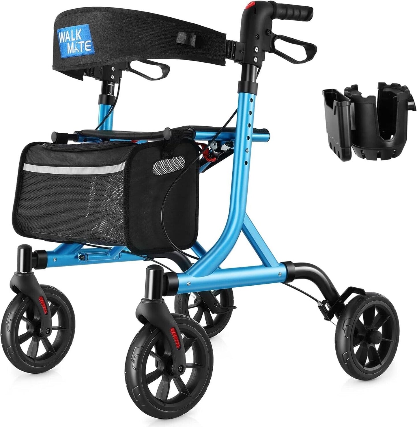 Rollator Walker for Seniors with Cup Holder, Upgraded Thumb Press Button for Hei