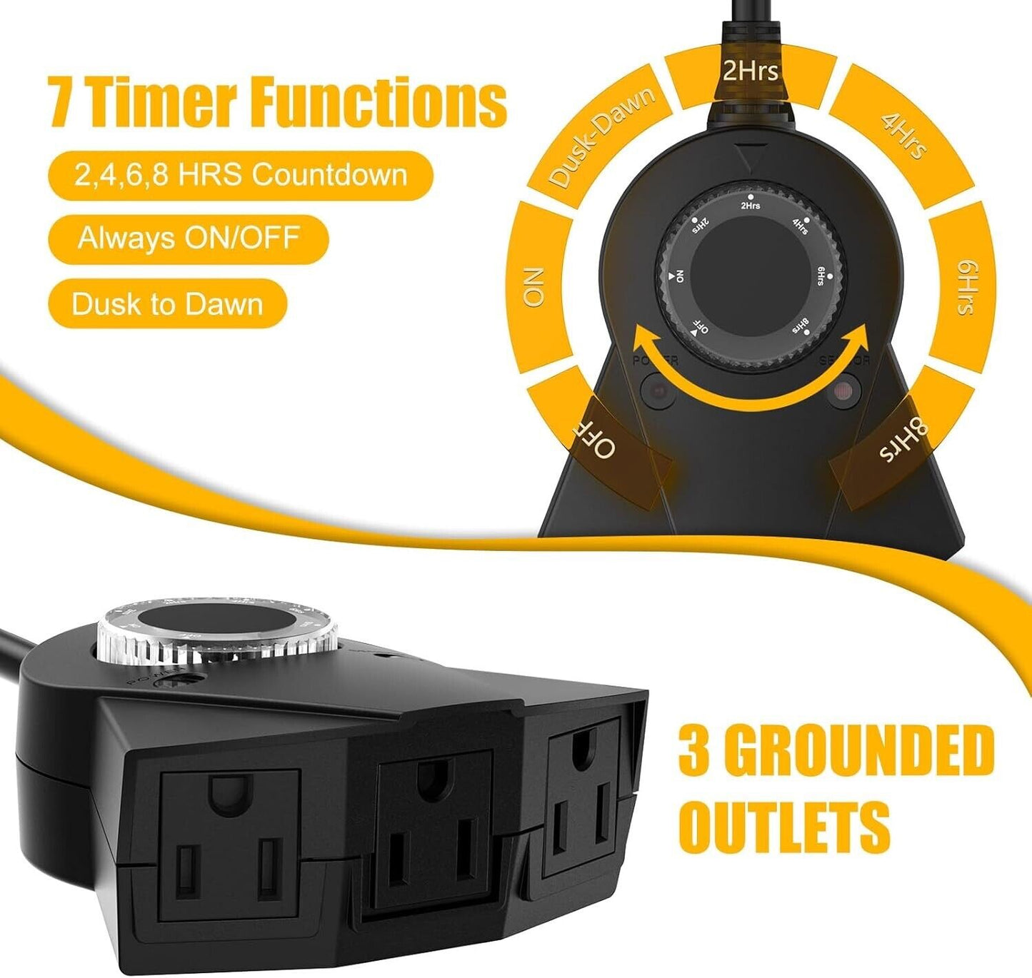 Outdoor Light Timer Waterproof, 24 Hours Plug in Timer