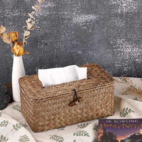 Rectangular Woven Tissue Box Decorative Seagrass Wicker Tissue Box Holder