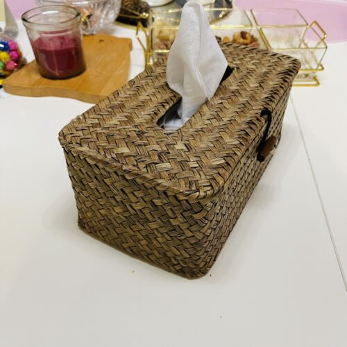 Rectangular Woven Tissue Box Decorative Seagrass Wicker Tissue Box Holder