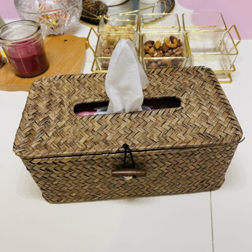 Rectangular Woven Tissue Box Decorative Seagrass Wicker Tissue Box Holder