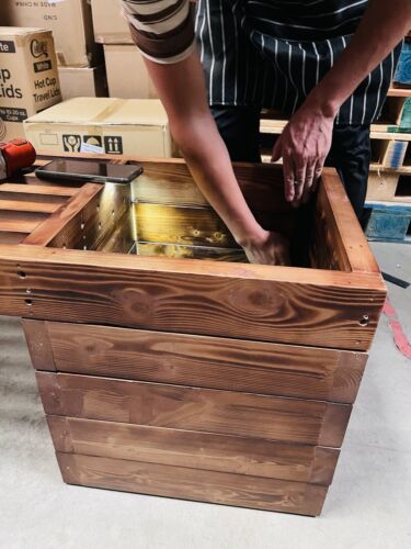 6ft Wood Bench with Wooden Planter Flowerbed Real Wood