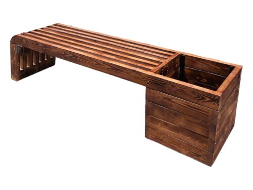 6ft Wood Bench with Wooden Planter Flowerbed Real Wood