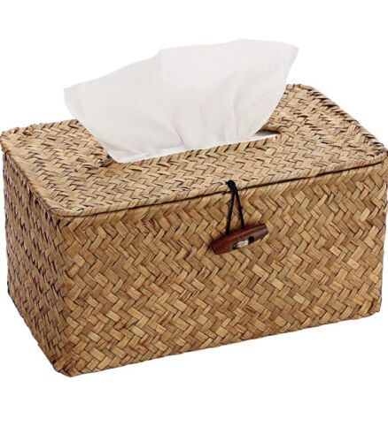 Rectangular Woven Tissue Box Decorative Seagrass Wicker Tissue Box Holder