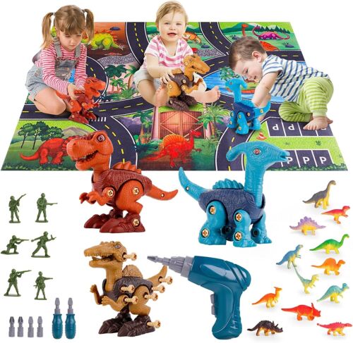 NEW Dinosaur Toys Take Apart Toys Set Building Toys Electric Drill & Play Mat