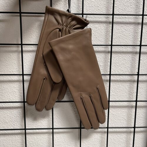 Women's Brown Genuine Leather Gloves, Size M"