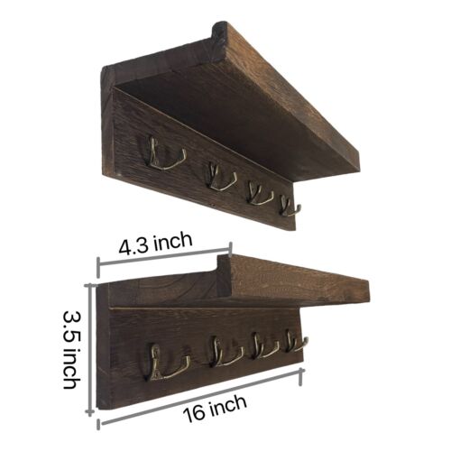 2 PCs Wood wall Shelf key hook Wall Mounted Hanging Shelves Key Holder