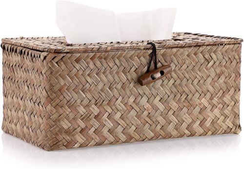 Rectangular Woven Tissue Box Decorative Seagrass Wicker Tissue Box Holder