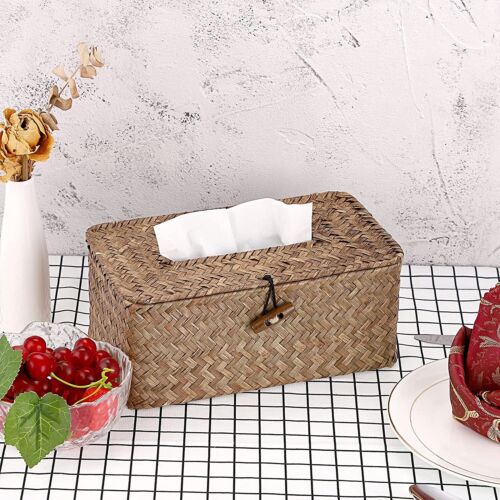 Rectangular Woven Tissue Box Decorative Seagrass Wicker Tissue Box Holder