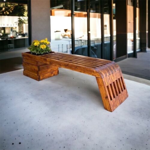 6ft Wood Bench with Wooden Planter Flowerbed Real Wood