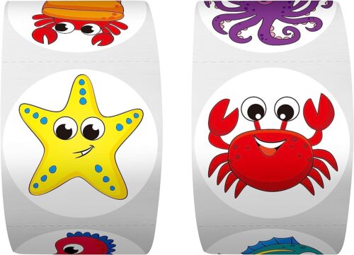 600 Adorable Round Marine Sea Animal Stickers in 16 Designs with Perforated Line